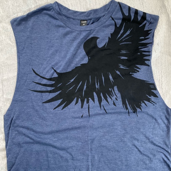 SHEIN Blue Tank with Black Bird Graphic - Picture 3 of 6